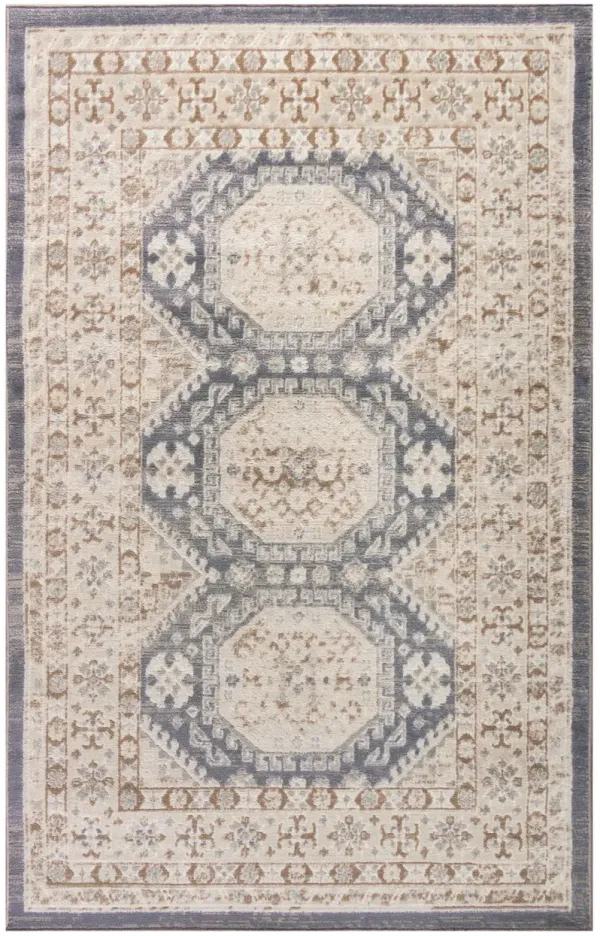 3.9' x 5.9' Geometric Distressed Area Rug - Blue