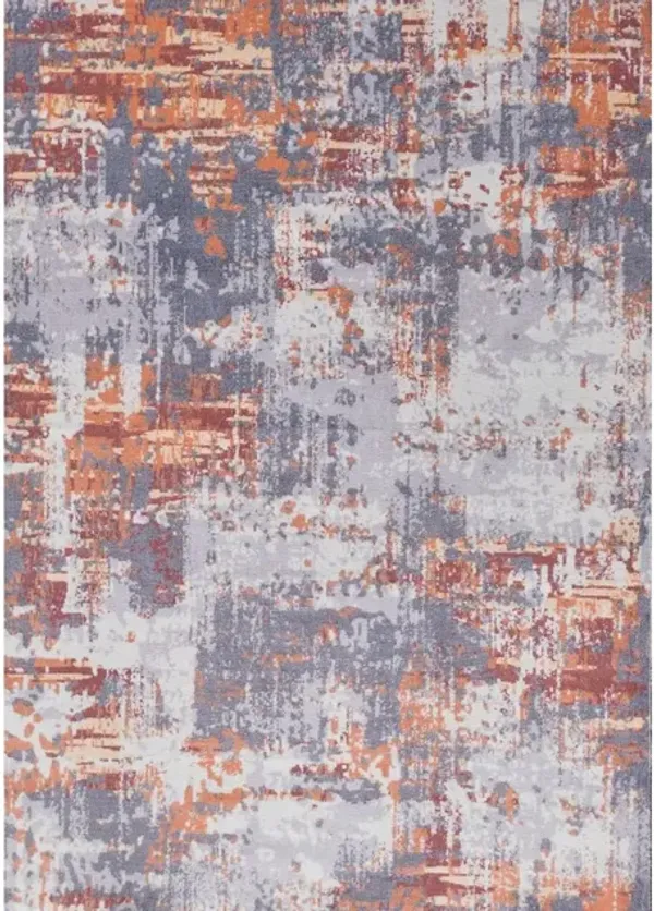 4' x 6' Abstract Shag Printed Washable Non Skid Area Rug - Gray And Brown