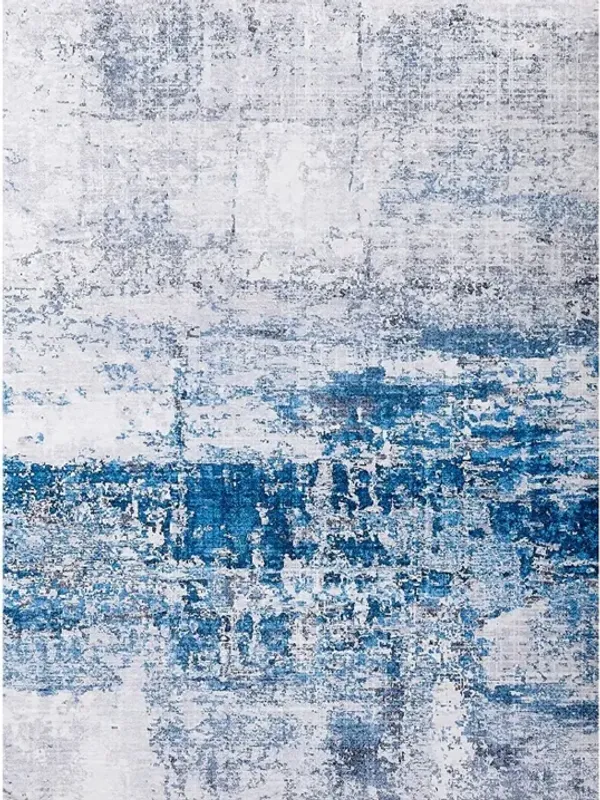 6' x 9' Abstract Printed Washable Non Skid Area Rug - Gray And Blue