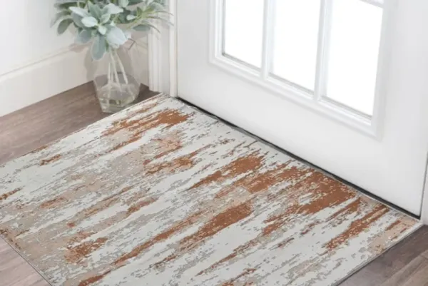 3' x 5' Abstract Printed Washable Non Skid Area Rug - Gray And Brown