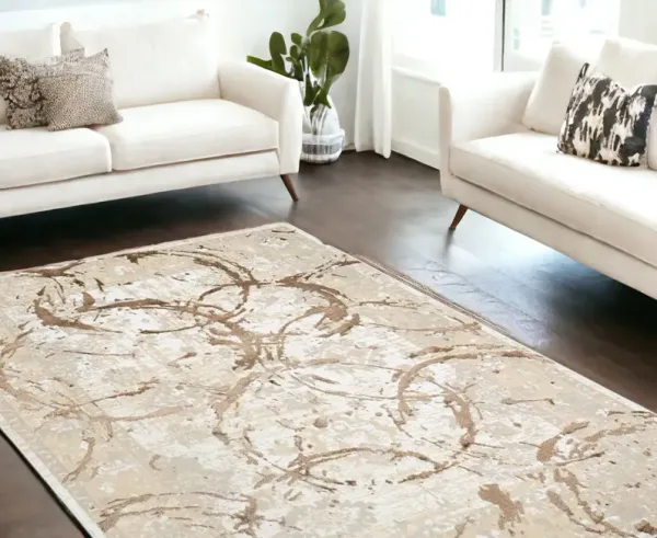 8' x 11' Abstract Area Rug - Beige And Gold