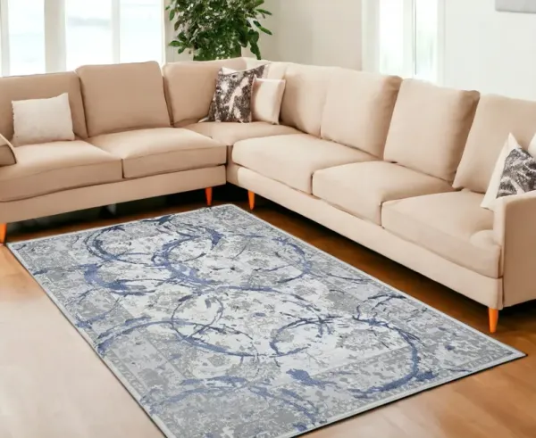 7.9' x 11.2' Abstract Area Rug - Blue And Gray