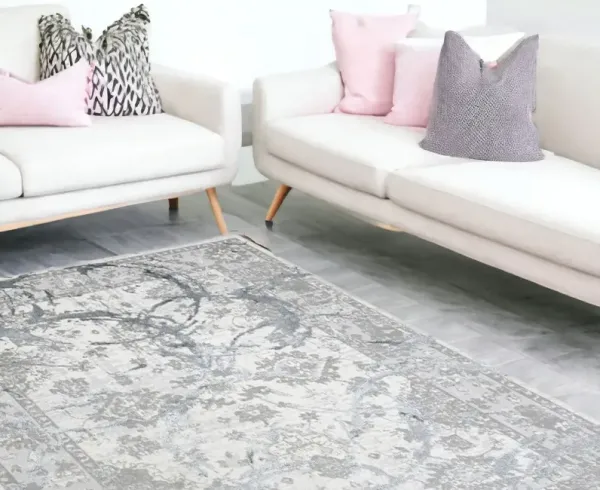 8' x 11' Abstract Area Rug - Gray And Silver