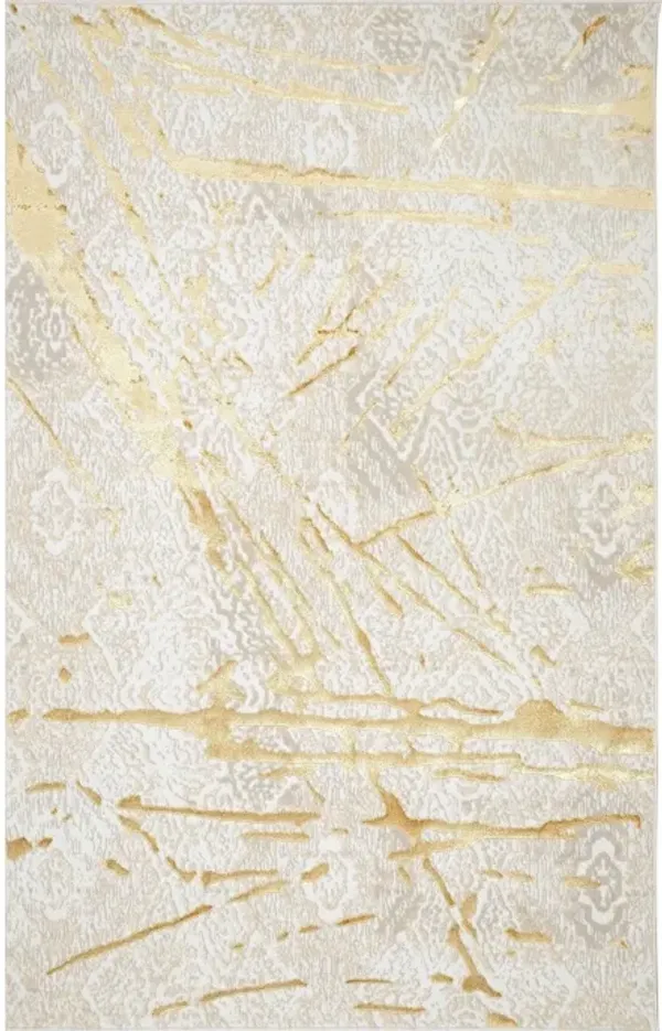 3' x 5' Abstract Area Rug - Ivory And Gold