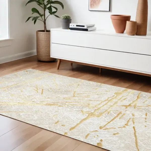 8' x 11' Abstract Area Rug - Ivory And Gold