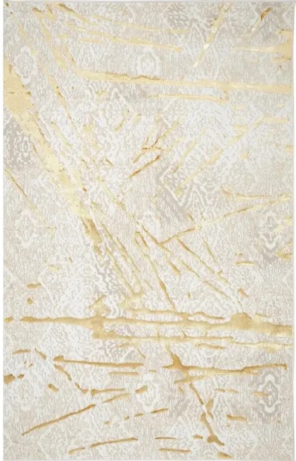 4' x 6' Abstract Area Rug - Ivory And Gold