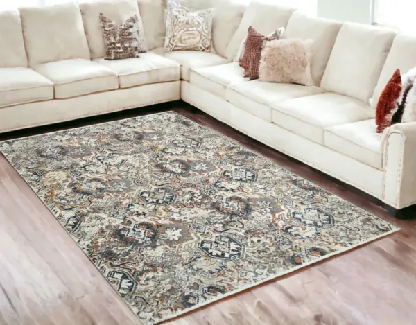 5.3' x 7.1' Oriental Distressed Area Rug With Fringe - Rust