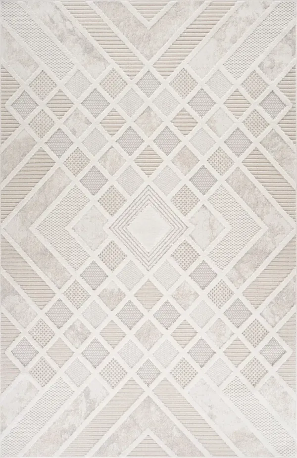 5' x 8' Abstract Distressed Polyester Area Rug - Cream