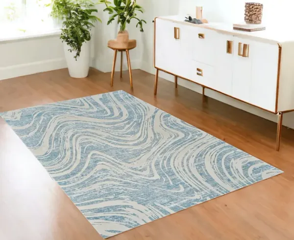 3.9' x 3.9' Abstract Distressed Area Rug - Blue And Beige