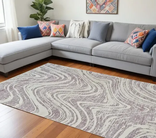 7' x 10' Abstract Distressed Area Rug - Beige And Purple