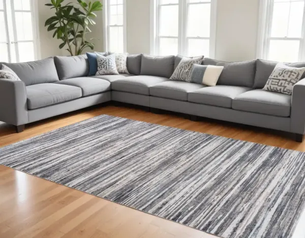 7.9' x 7.9' Abstract Distressed Area Rug - Blue And Gray