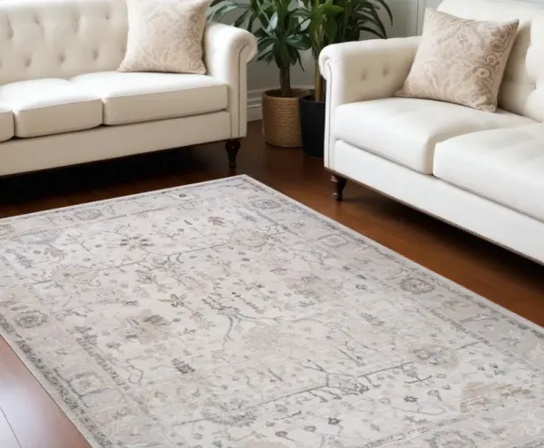 6.7' x 6.7' Abstract Distressed Area Rug - Beige And Ivory
