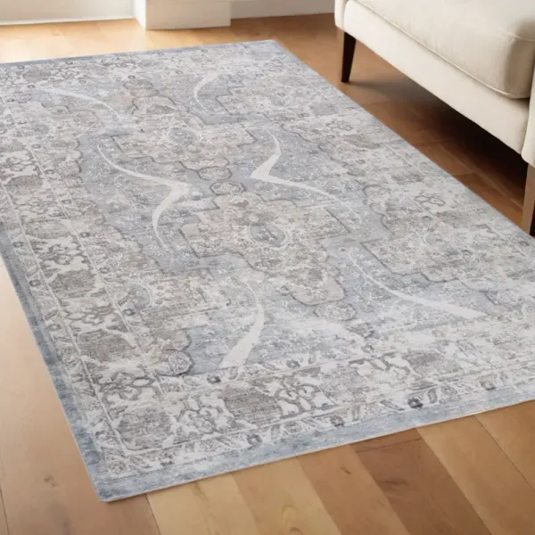 4' x 6' Abstract Distressed Area Rug - Blue And Gray