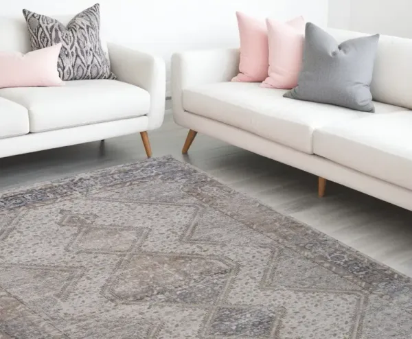 6.7' x 6.7' Abstract Distressed Area Rug - Gray And Beige