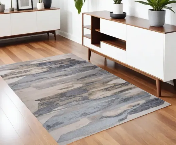 4' x 6' Abstract Distressed Area Rug - Blue And Beige