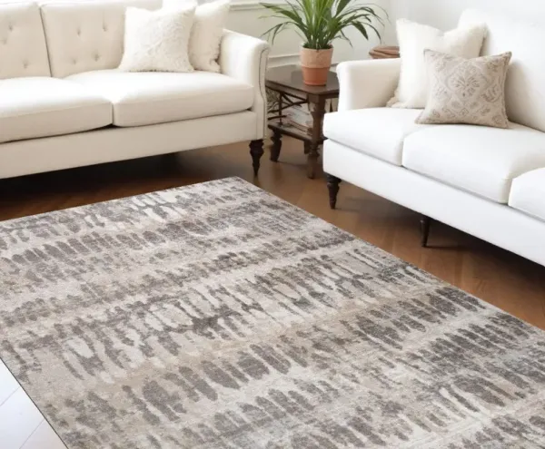 7' x 10' Modern Abstract Distressed Polyester Area Rug - Beige And Brown