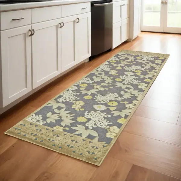 8' Floral Power Loom Runner Rug - Ivory Brown And Gray