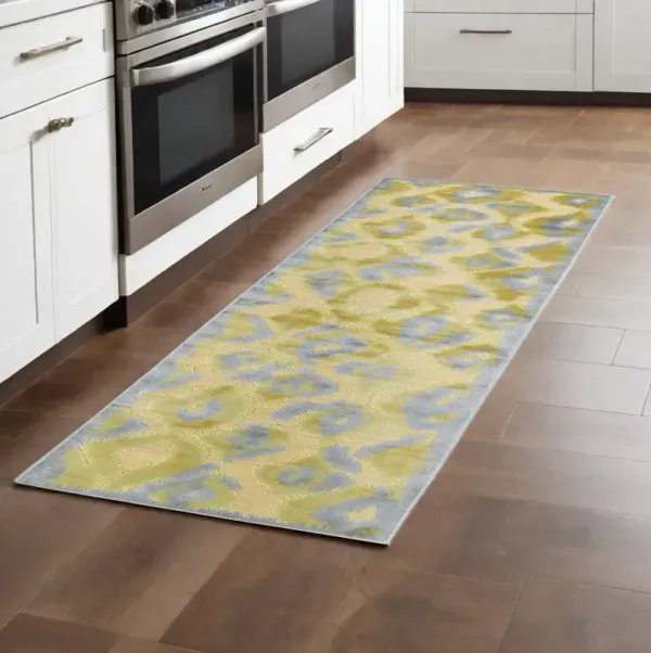 8' Abstract Power Loom Runner Rug - Gold Gray And Tan