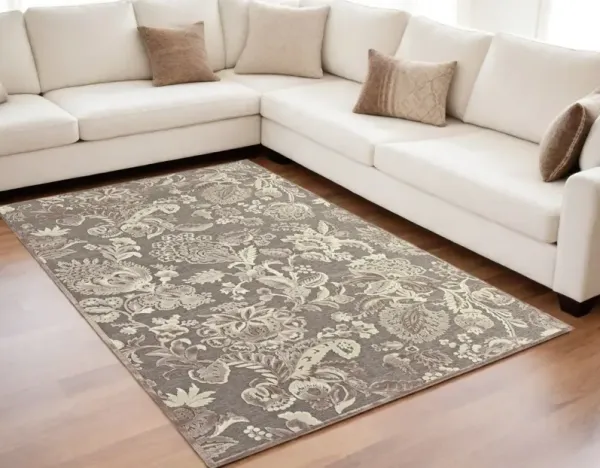 5' x 8' Floral Power Loom Area Rug - Brown Taupe And Tan