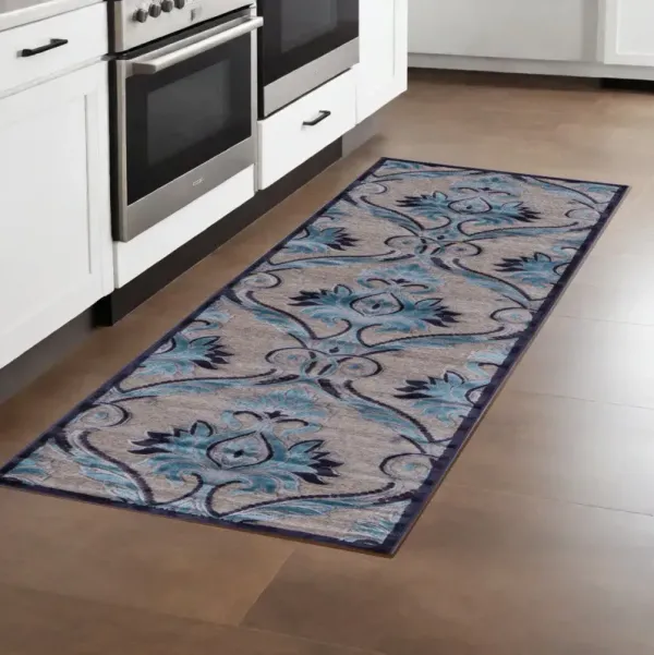 8' Floral Power Loom Runner Rug - Tan Green And Taupe