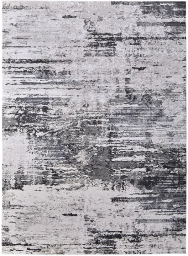 5' x 8' Abstract Power Loom Worn Faded Area Rug - Gray Ivory And Taupe