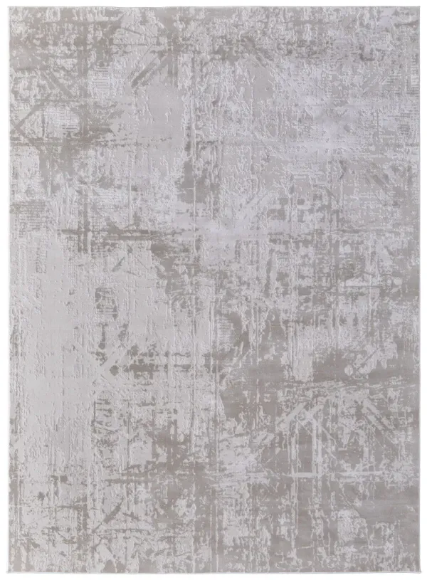 10' x 13.2' Abstract Power Loom Worn Faded Area Rug - Taupe And Ivory