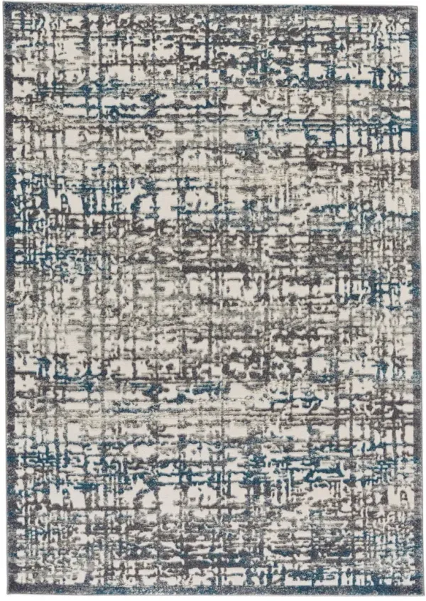10' x 13' Abstract Power Loom Area Rug - Gray Ivory And Blue