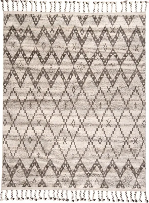 8' x 12' Wool Geometric Hand Knotted Area Rug - Taupe And Ivory