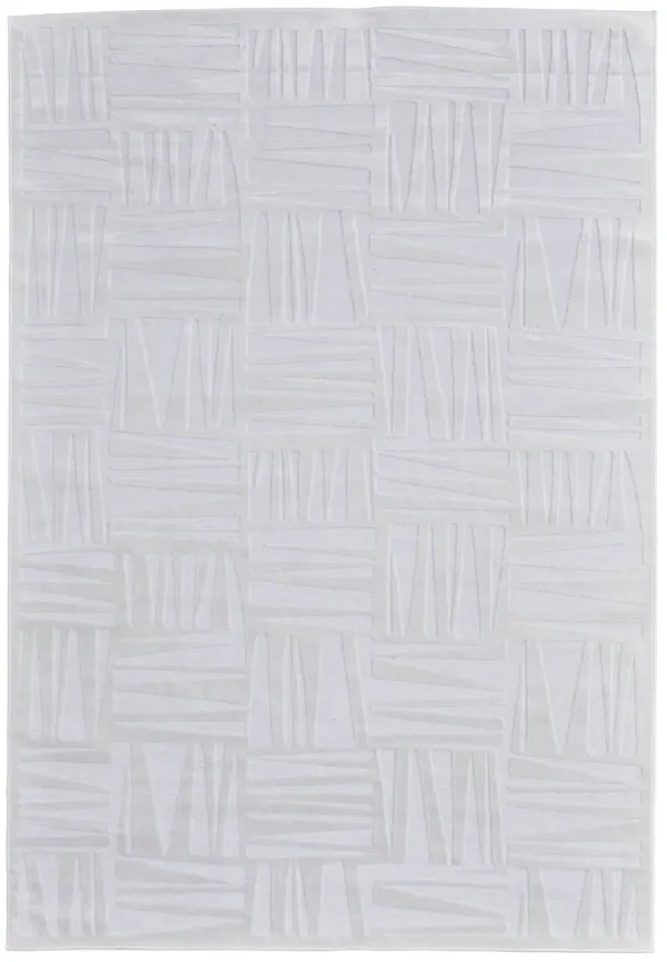 5.3' x 7.5' Geometric Power Loom Viscose Area Rug - White