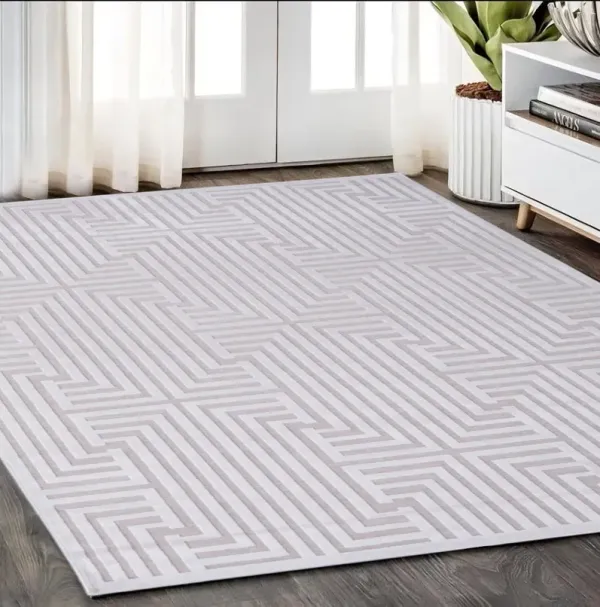 5' x 8' Geometric Power Loom Area Rug - White And Pink