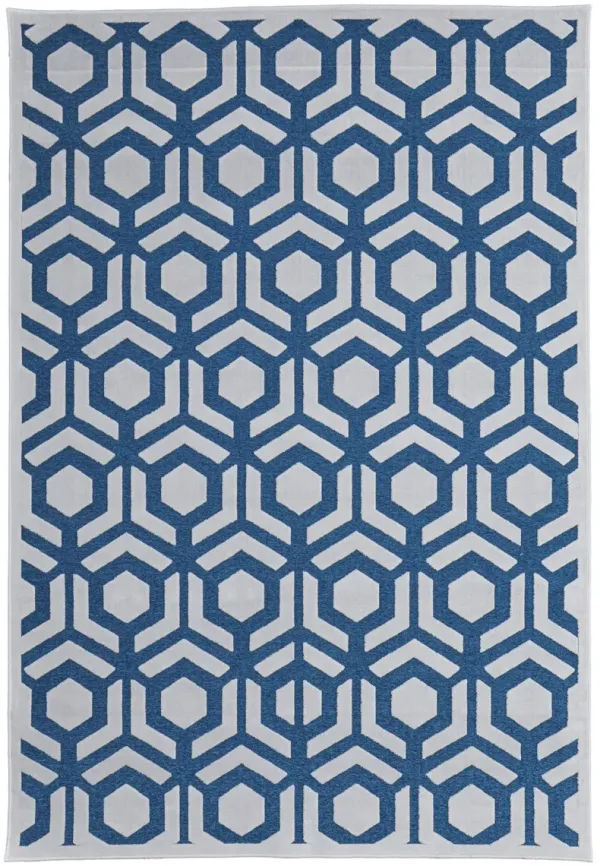 5' x 8' Geometric Power Loom Area Rug - Blue And White