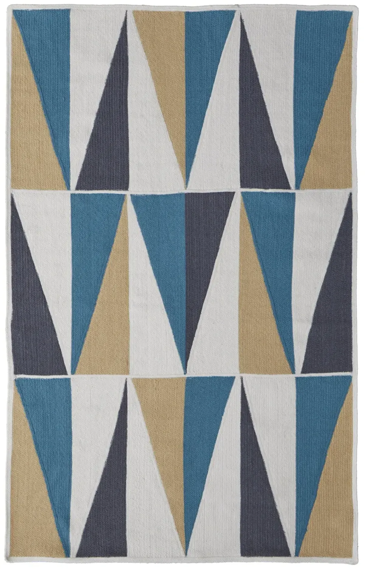 5' x 8' Geometric Power Loom Area Rug - Blue Ivory And Gold