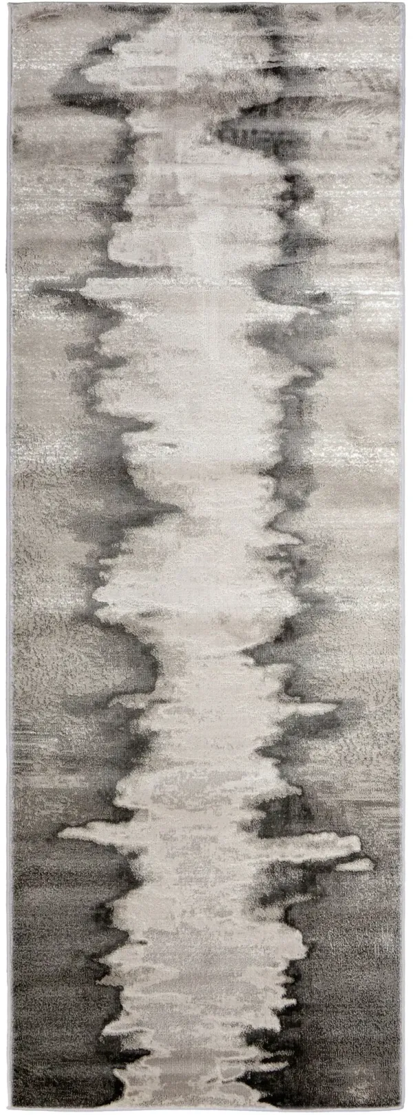 8' Abstract Power Loom Runner Rug - Gray Ivory And Taupe