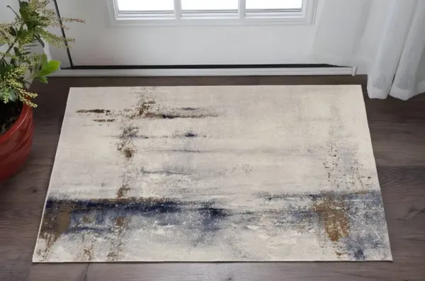 2' x 3' Abstract Power Loom Area Rug - Ivory Blue And Brown