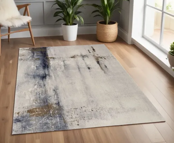 4' x 6' Abstract Power Loom Area Rug - Ivory Blue And Brown