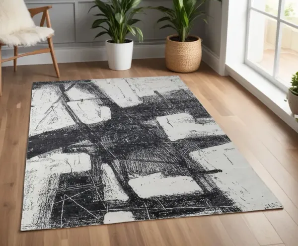4' x 6' Abstract Hand Woven Area Rug - Gray And Black
