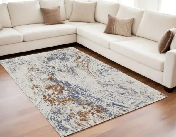5' x 8' Abstract Power Loom Area Rug - Ivory Blue And Brown