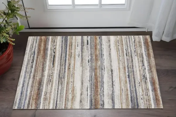 2' x 3' Striped Power Loom Area Rug - Ivory Blue And Brown