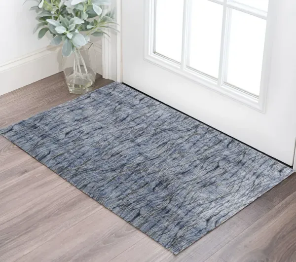 2' x 3' Abstract Power Loom Area Rug - Blue Ivory And Tan