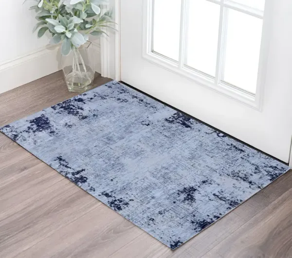 2' x 3' Abstract Power Loom Area Rug - Light Blue And Black