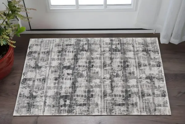 2' x 3' Industrial Abstract Power Loom Polypropylene Area Rug - Gray And Ivory