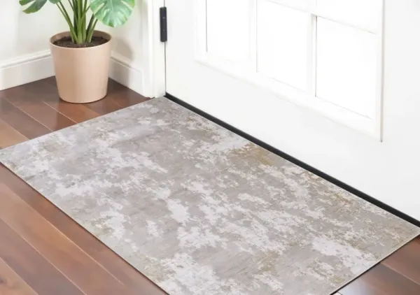 2' x 3' Abstract Power Loom Area Rug - Gray Brown And Ivory