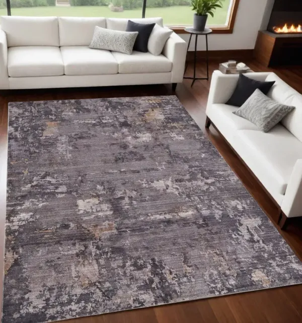 5' x 8' Abstract Power Loom Worn Faded Washable Area Rug - Brown Tan And Orange