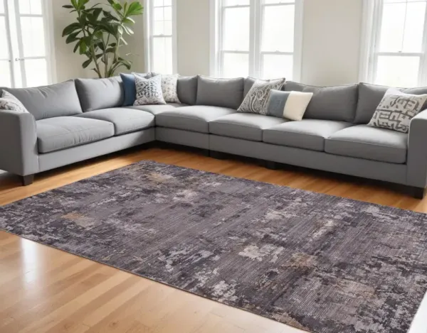 8' x 10' Abstract Power Loom Worn Faded Washable Area Rug - Brown Tan And Orange
