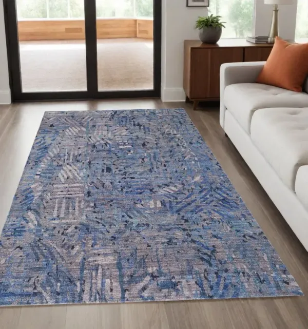 5' x 8' Abstract Power Loom Washable Area Rug - Blue Tan And Gray