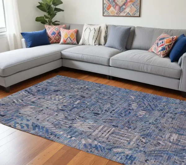 8' x 10' Abstract Power Loom Washable Area Rug - Blue Tan And Gray