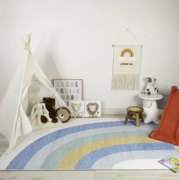 4' x 6' Juvenile Rainbows Youthful Area Rug - Blue Green And Orange