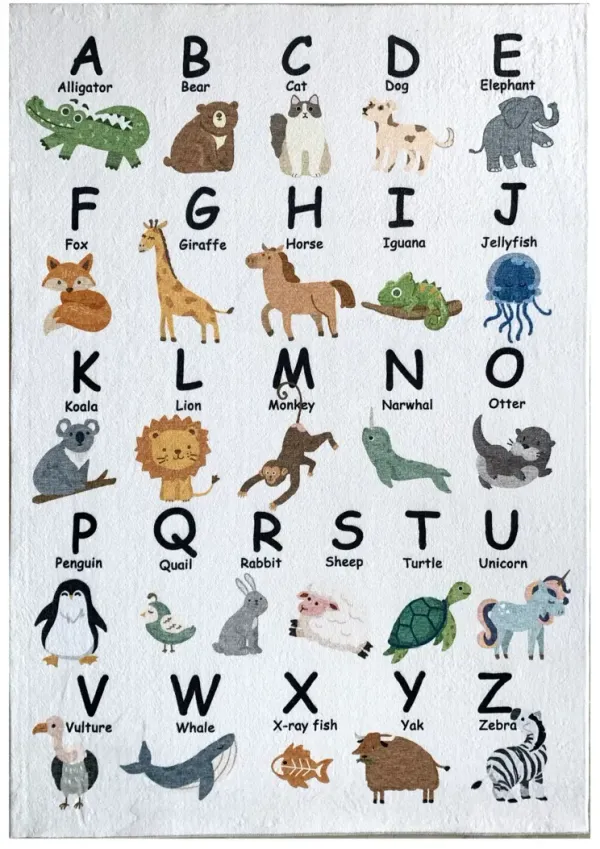 4' x 6' Juvenile Alphabet Youthful Area Rug - Gray Brown And Green