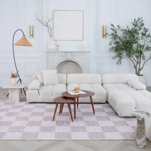 8' x 11' Checkered Area Rug - Beige And Brown