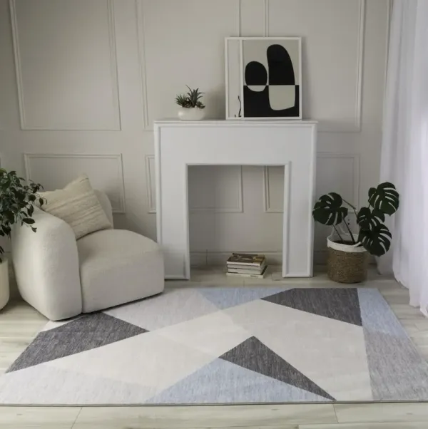 4' x 6' Geometric Area Rug - Blue And Gray